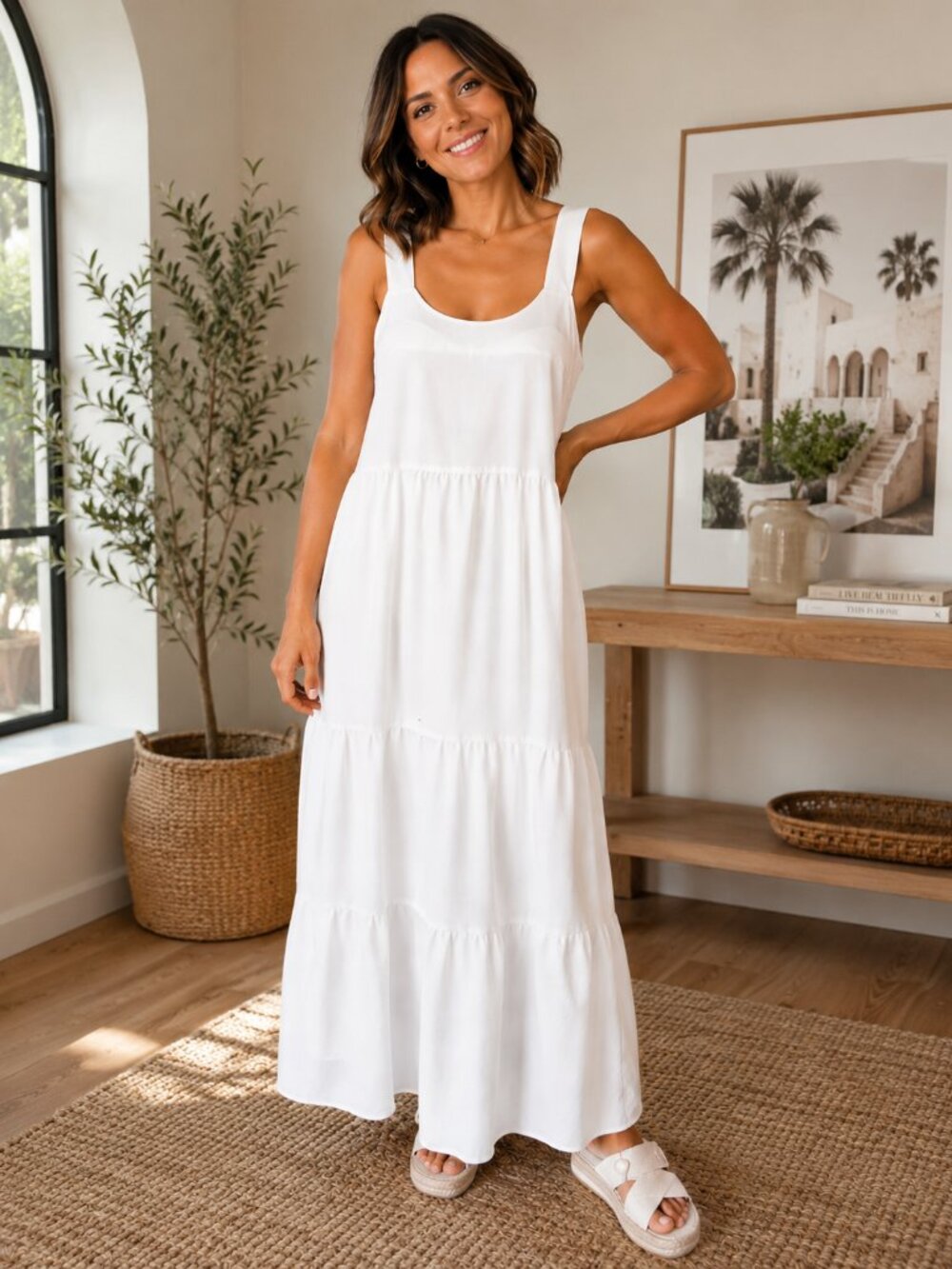 Black Bow White Tiered Maxi Dress | Minimalist Summer Boho Dress Medium
